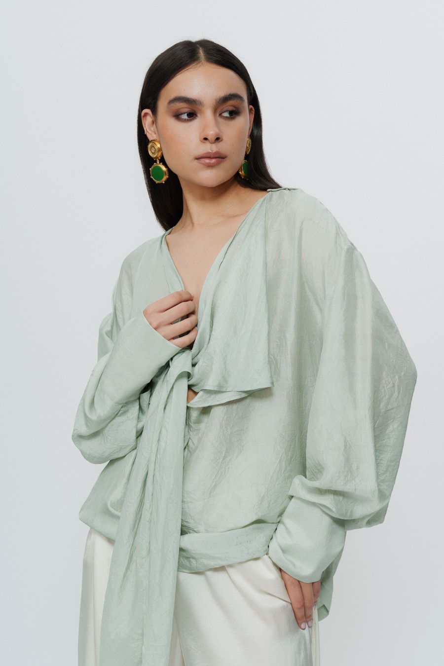 Sage Green Draped Shirt