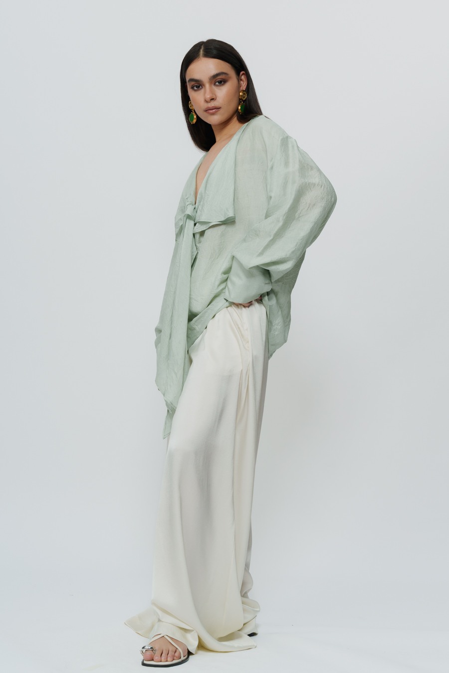 Sage Green Draped Shirt