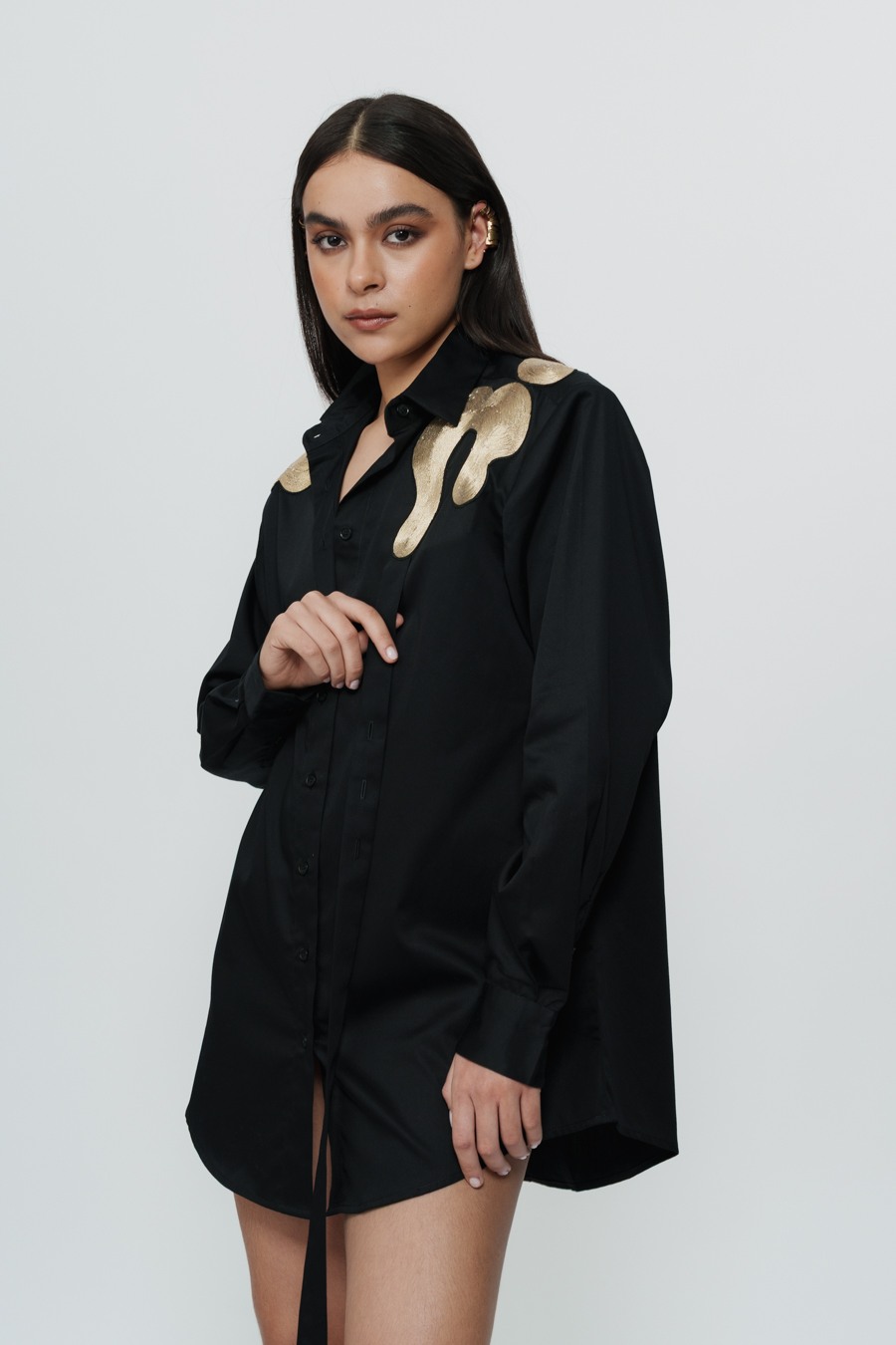 Shirt Dress with Highlighted Shoulder