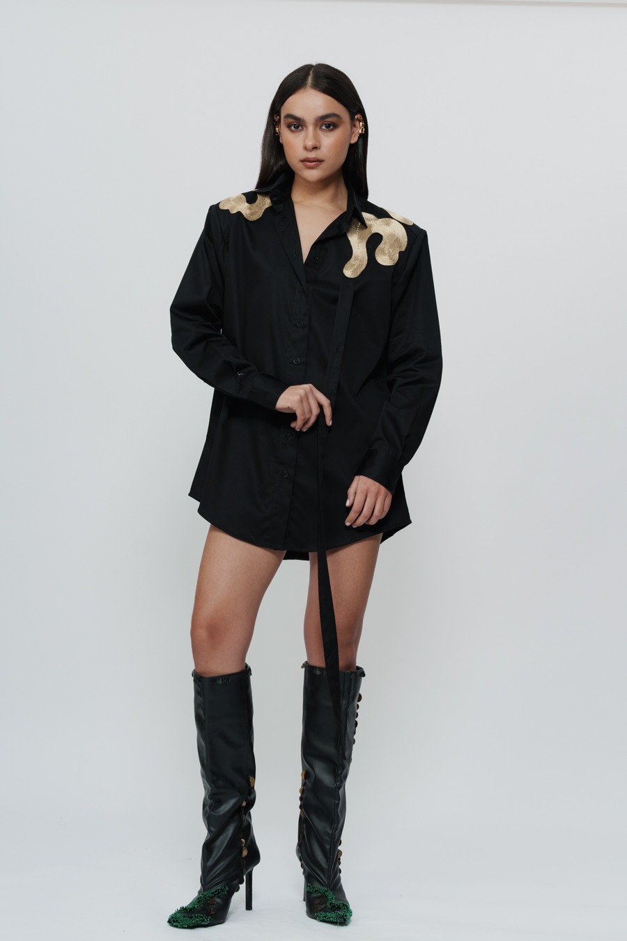 Shirt Dress with Highlighted Shoulder