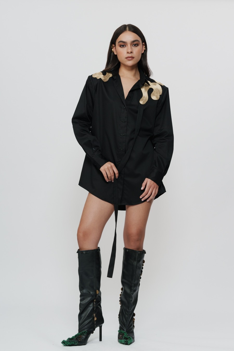 Shirt Dress with Highlighted Shoulder