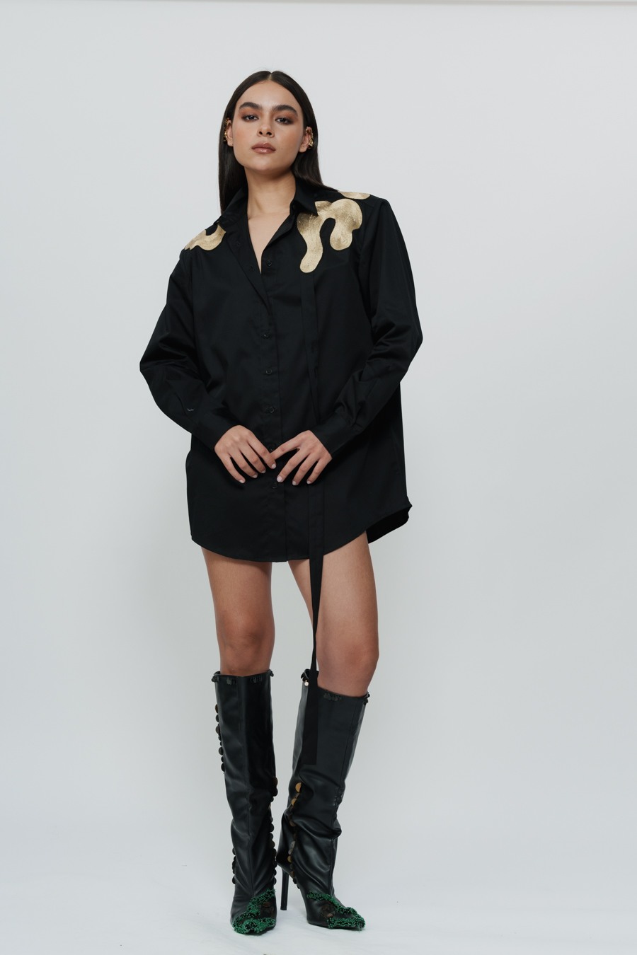 Shirt Dress with Highlighted Shoulder