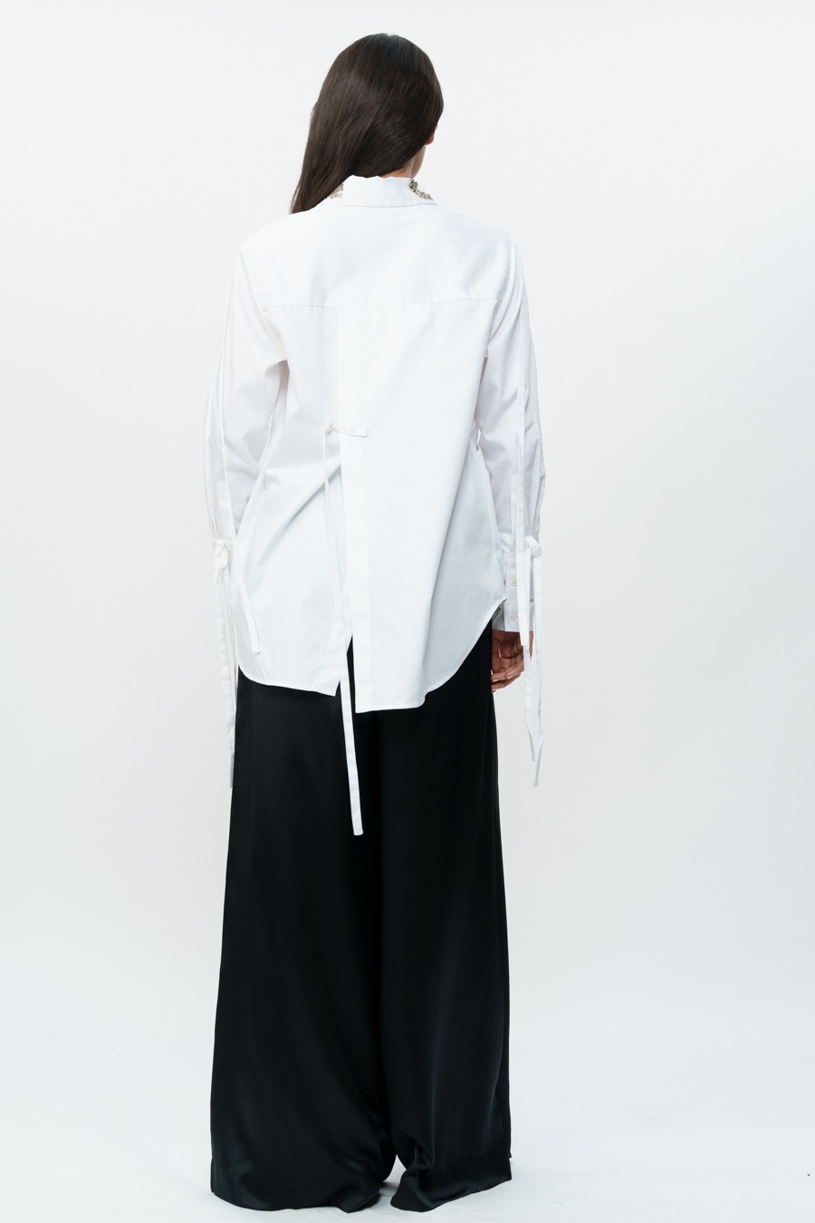 White Shirt with Hand Embroidered Cuff & Collar