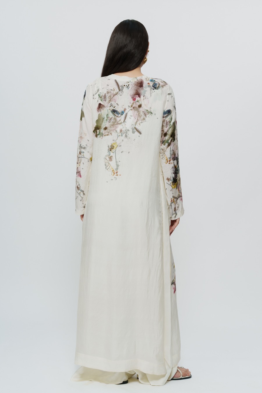 Abstract Print Kaftan Dress with Crop Top & Trouser