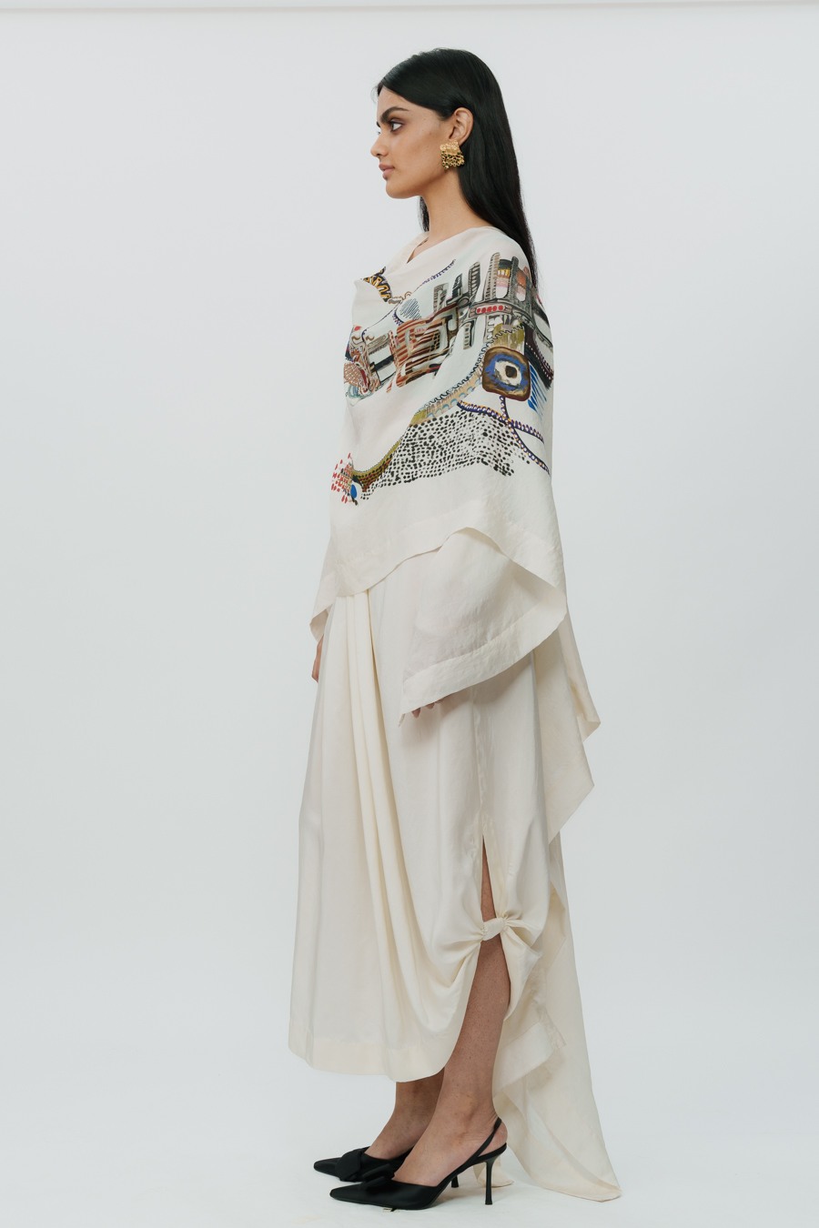 Astral Print Cape with Crop Top & Lungi Skirt