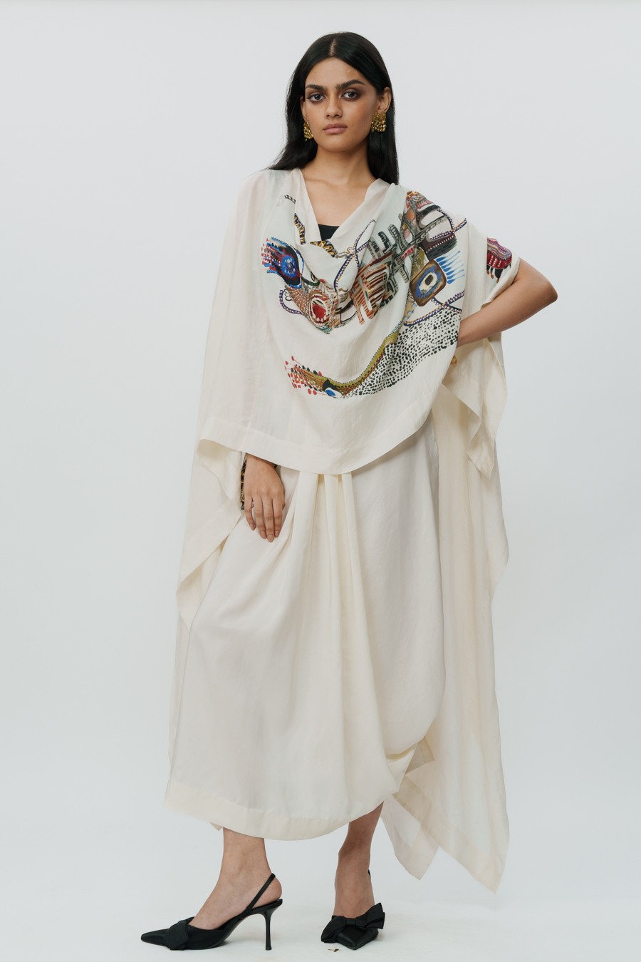 Astral Print Cape with Crop Top & Lungi Skirt