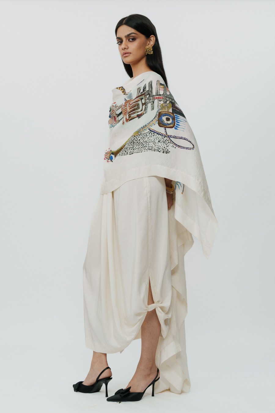Astral Print Cape with Crop Top & Lungi Skirt