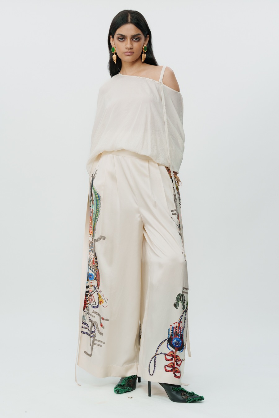 Astral Print Off White Broad Pants