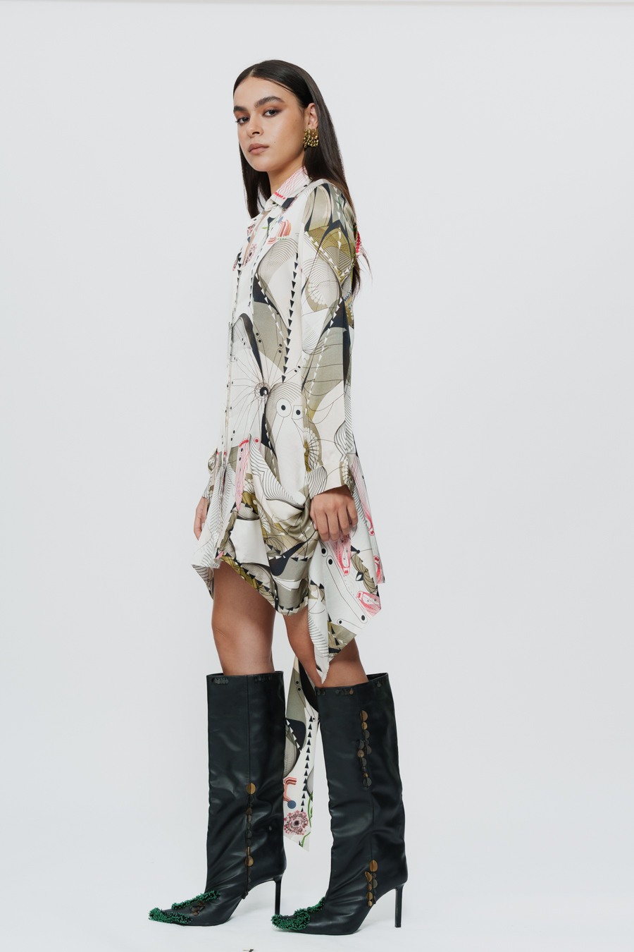 Astral Print Asymmetric Short Dress