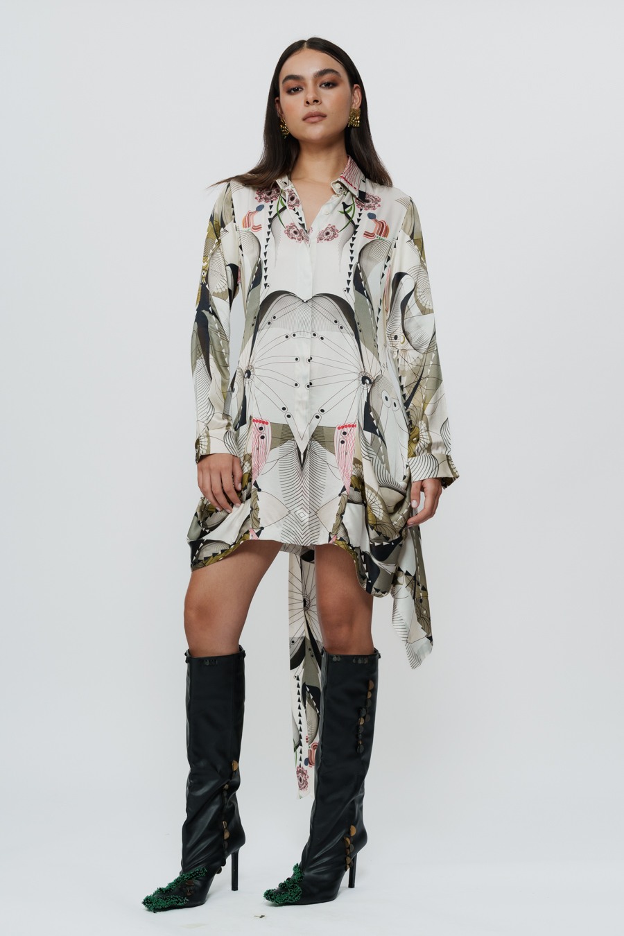 Astral Print Asymmetric Short Dress