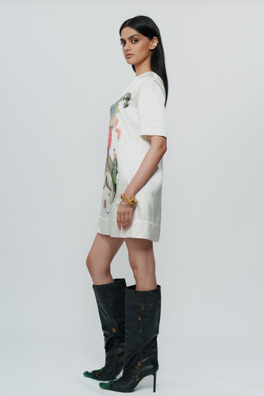 Astral Print Off White Short Dress