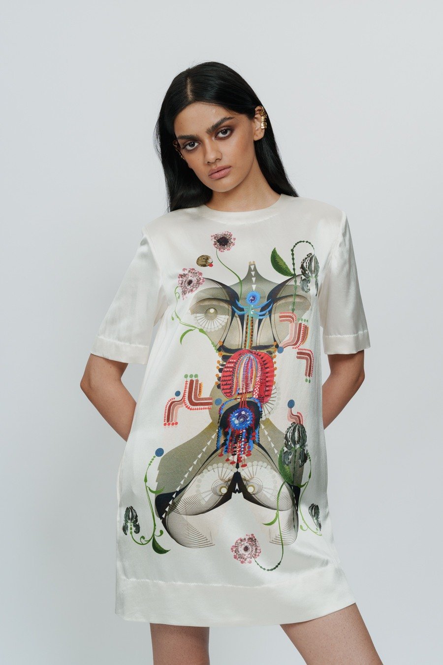 Astral Print Off White Short Dress