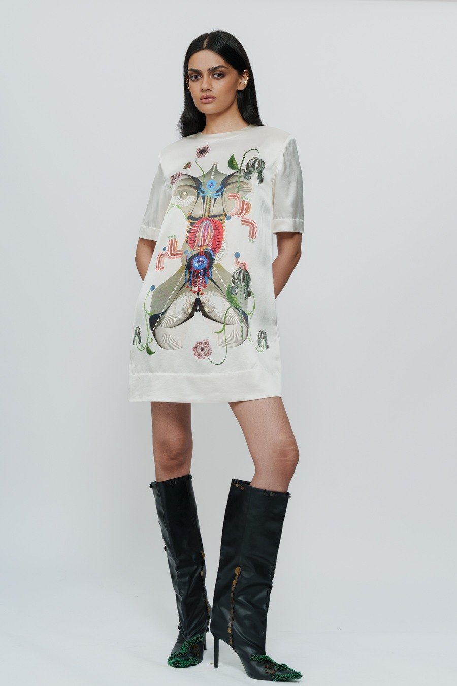 Astral Print Off White Short Dress