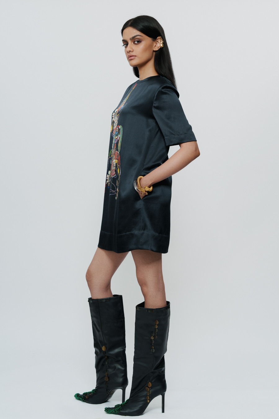 Abstract Print Satin Short Dress