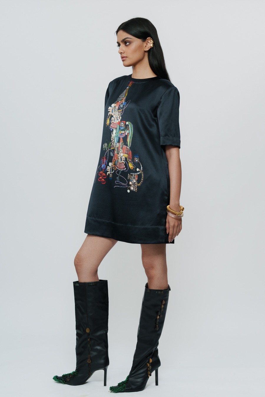 Abstract Print Satin Short Dress