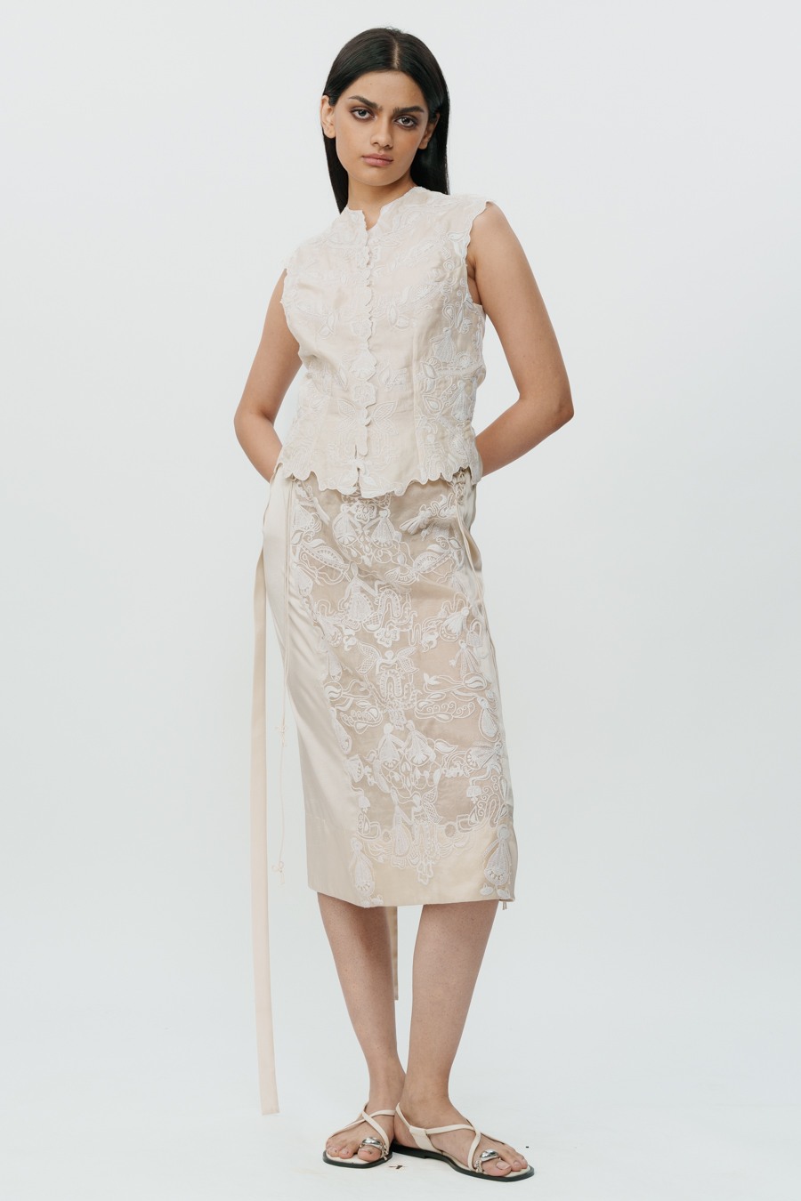 Ivory Lace Chikankari Skirt