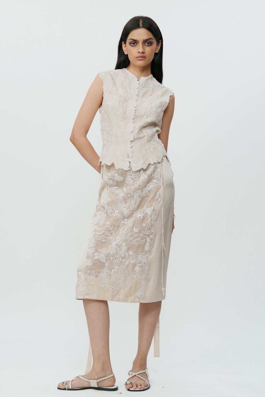 Ivory Lace Chikankari Skirt