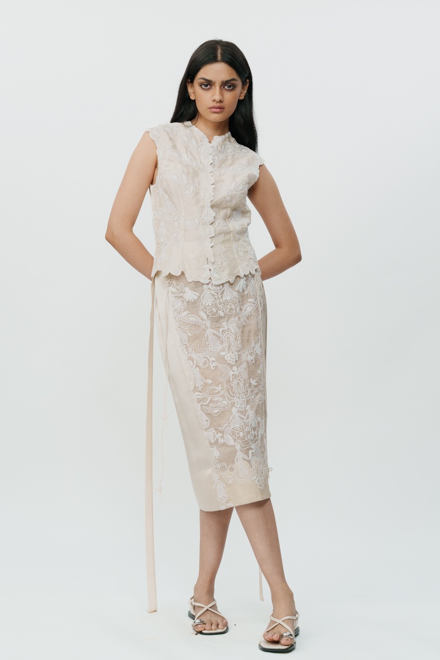 Ivory Lace Chikankari Skirt