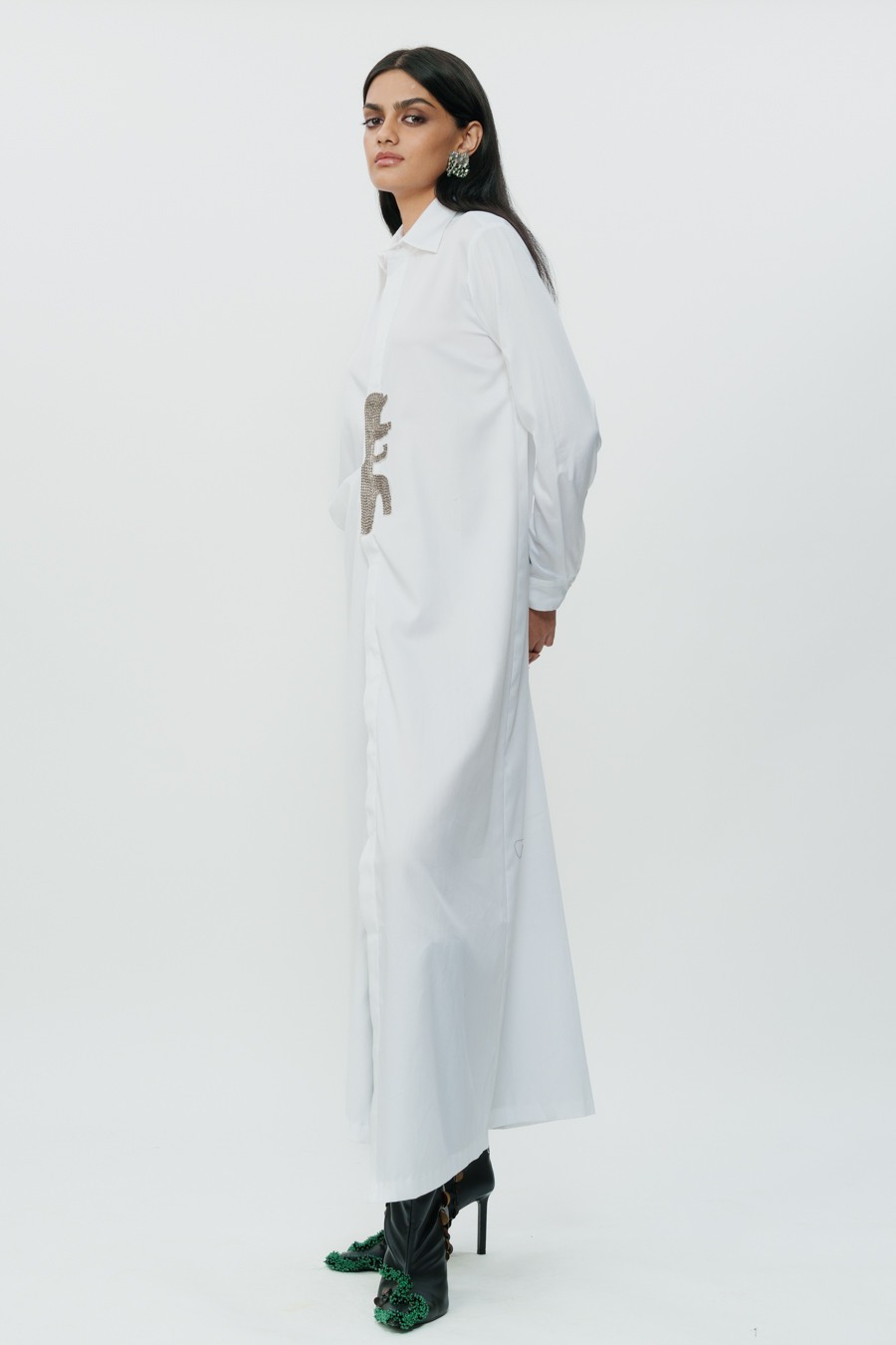 Long Shirt Dress with Hand Embroidered Highlights