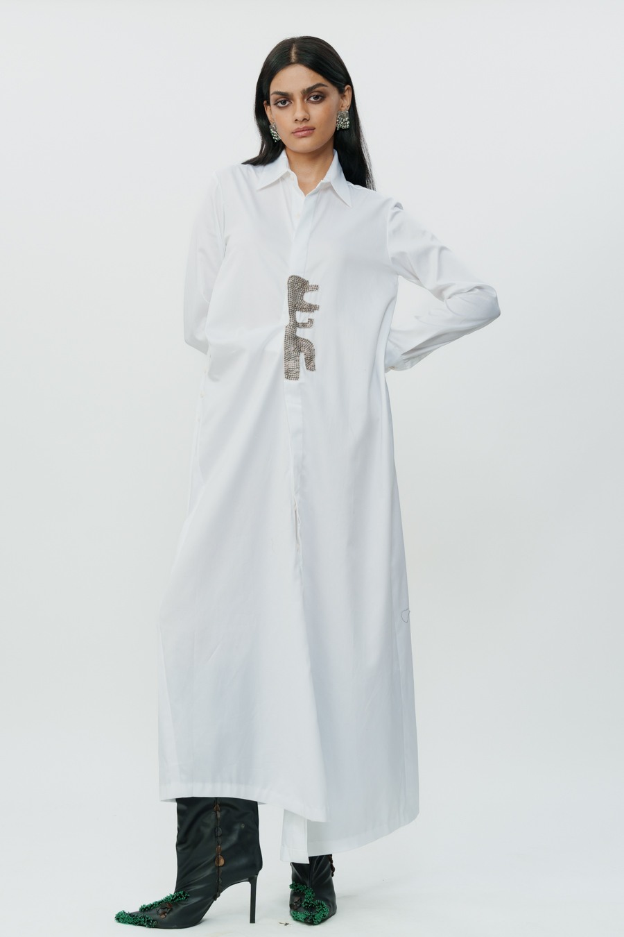 Long Shirt Dress with Hand Embroidered Highlights