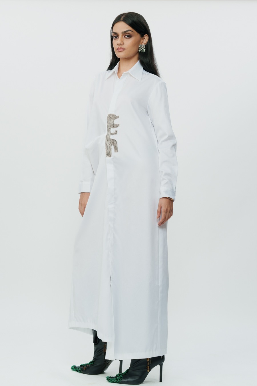 Long Shirt Dress with Hand Embroidered Highlights