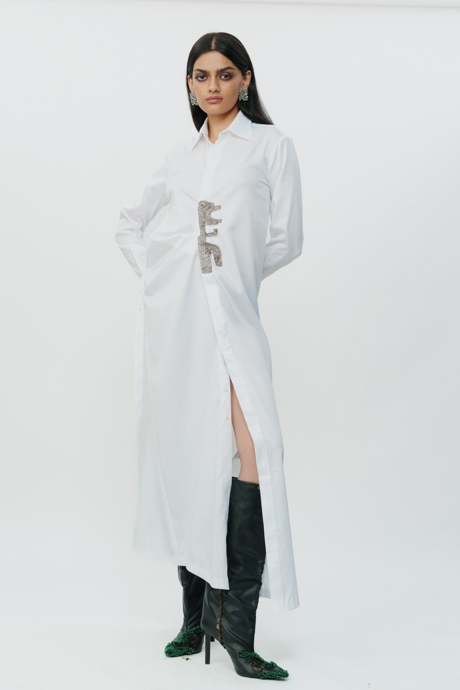 Long Shirt Dress with Hand Embroidered Highlights