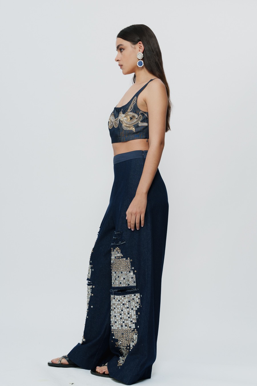 Hand Embroidered Mirrorwork Denim