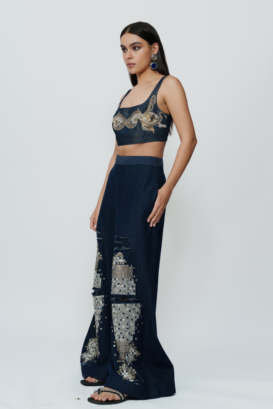 Hand Embroidered Mirrorwork Denim