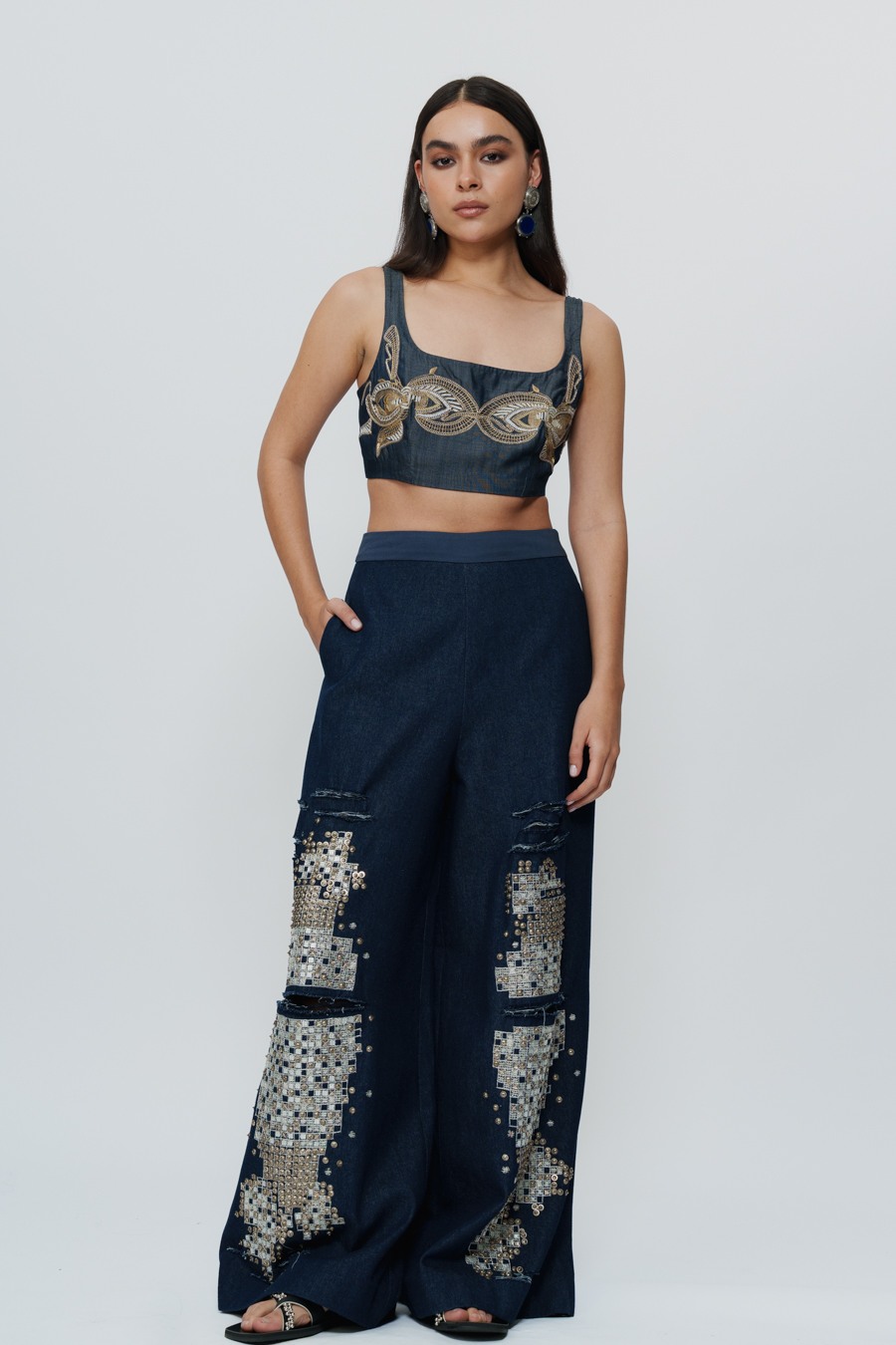 Hand Embroidered Mirrorwork Denim