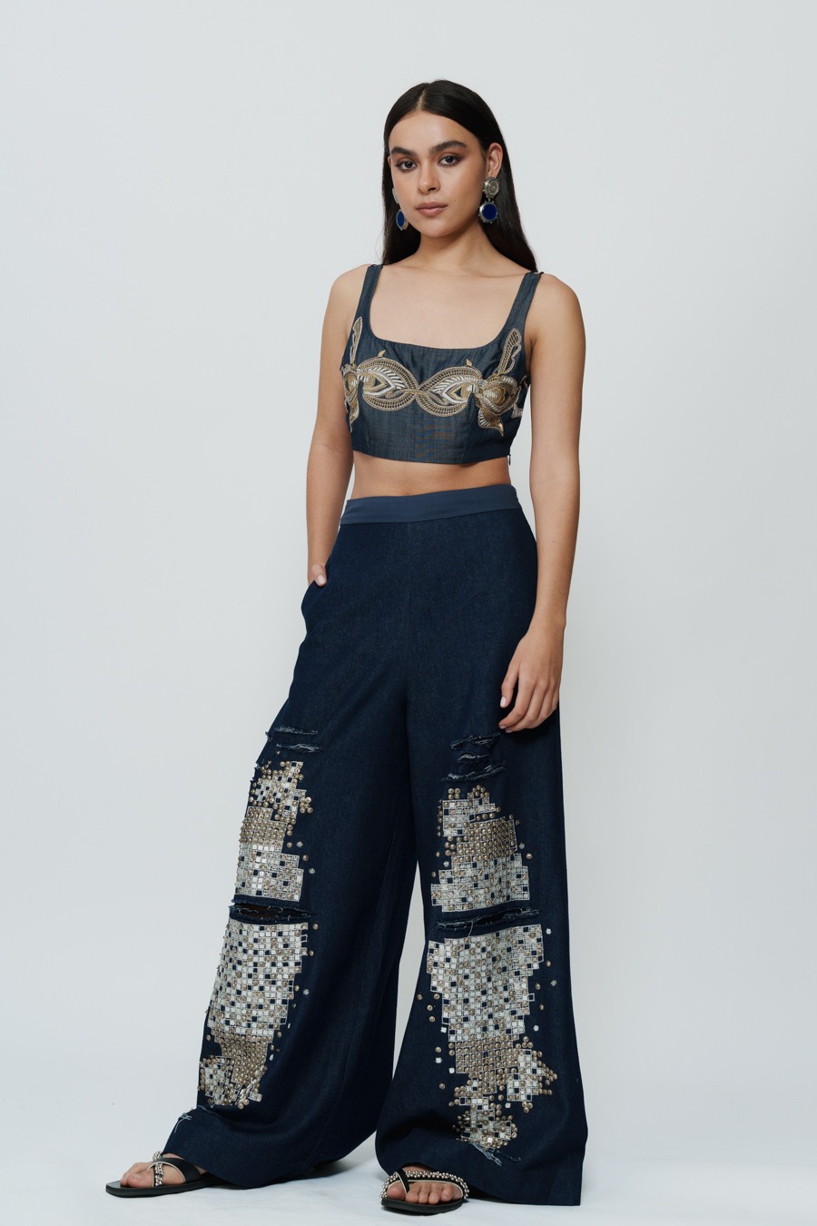 Hand Embroidered Mirrorwork Denim