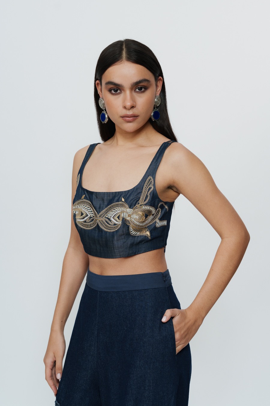 Hand Embroidered Threadwork Crop Top
