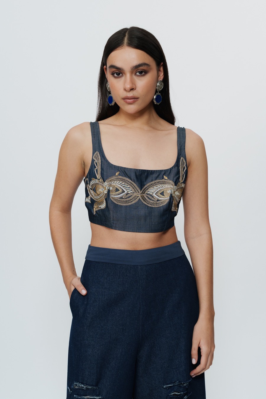 Hand Embroidered Threadwork Crop Top
