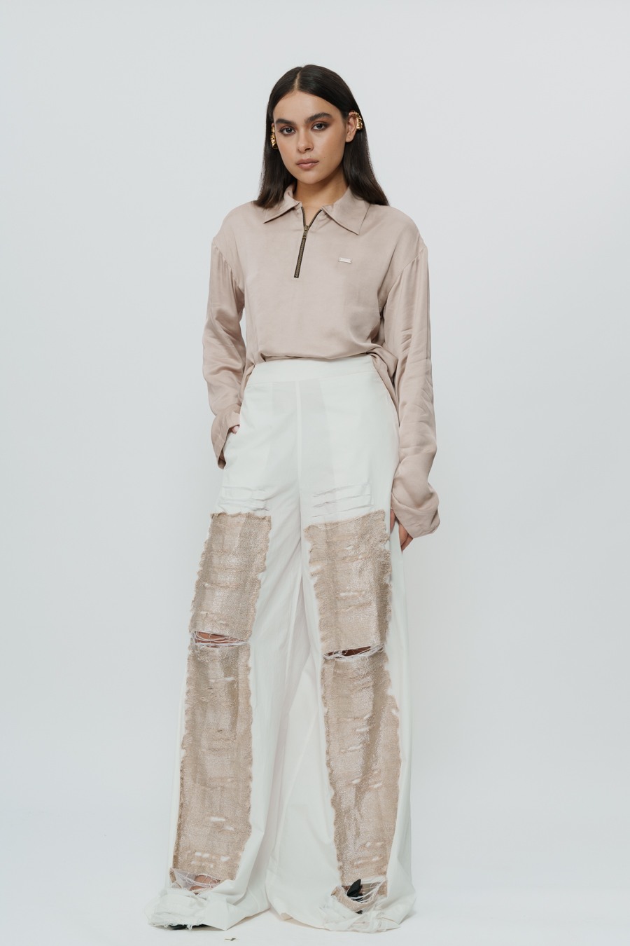 White Cotton Pants with Zari Work