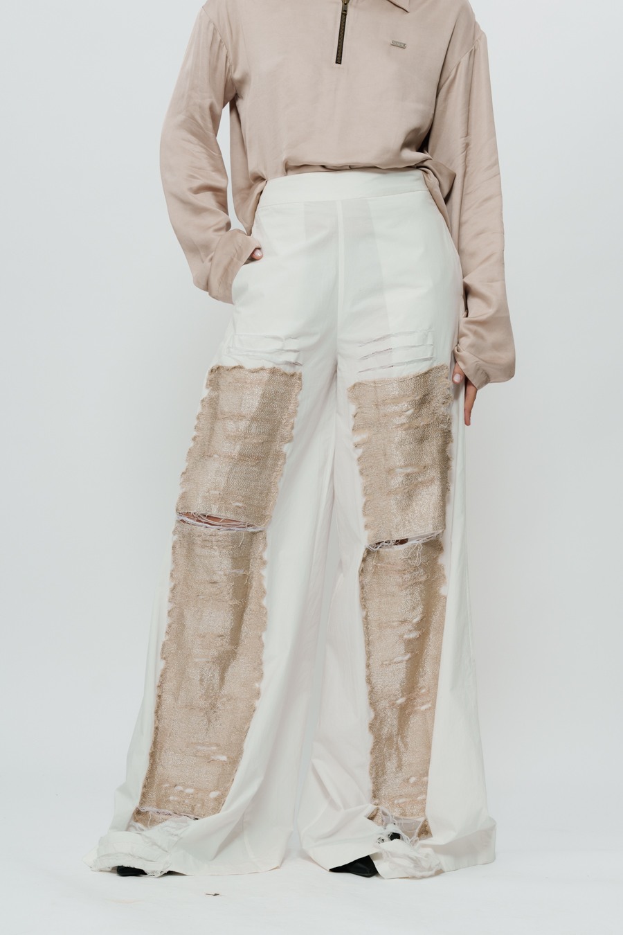 White Cotton Pants with Zari Work