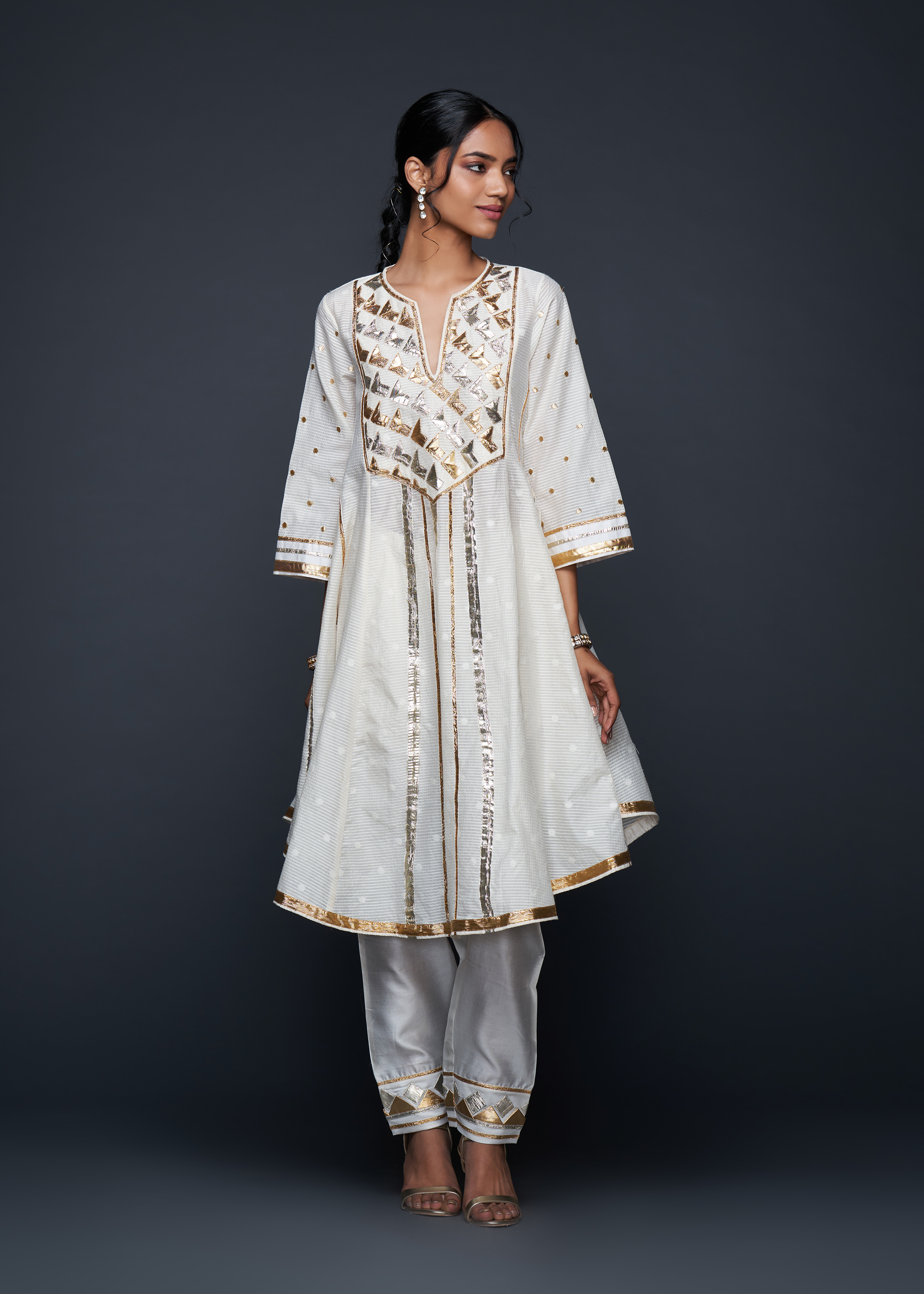 Off-White Gota Flared Kurta