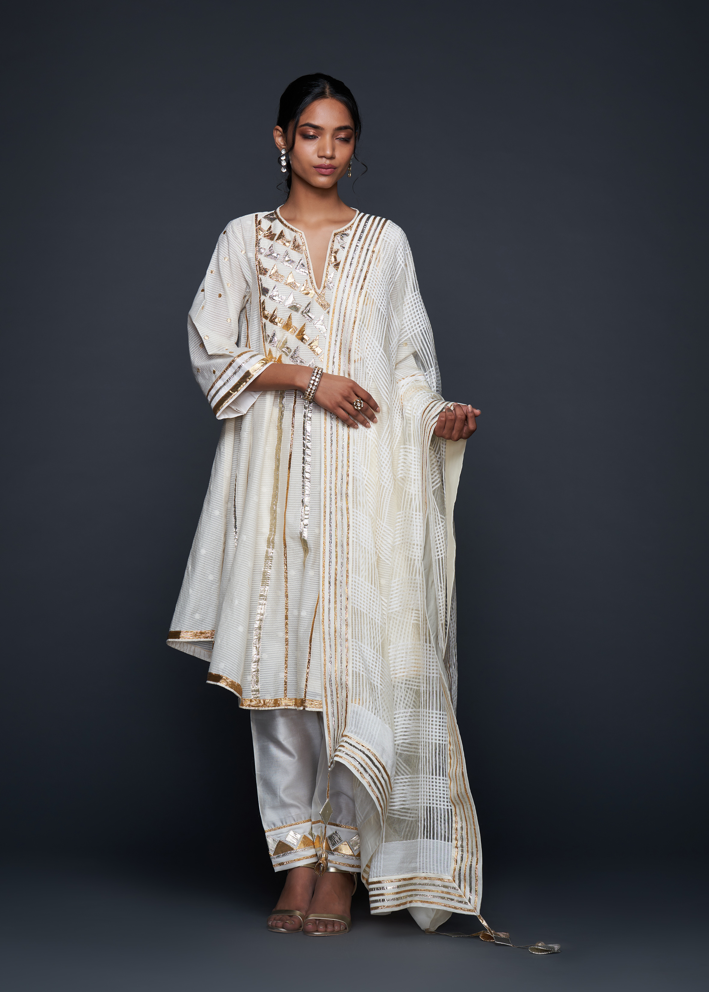 Off-White Gota Flared Kurta