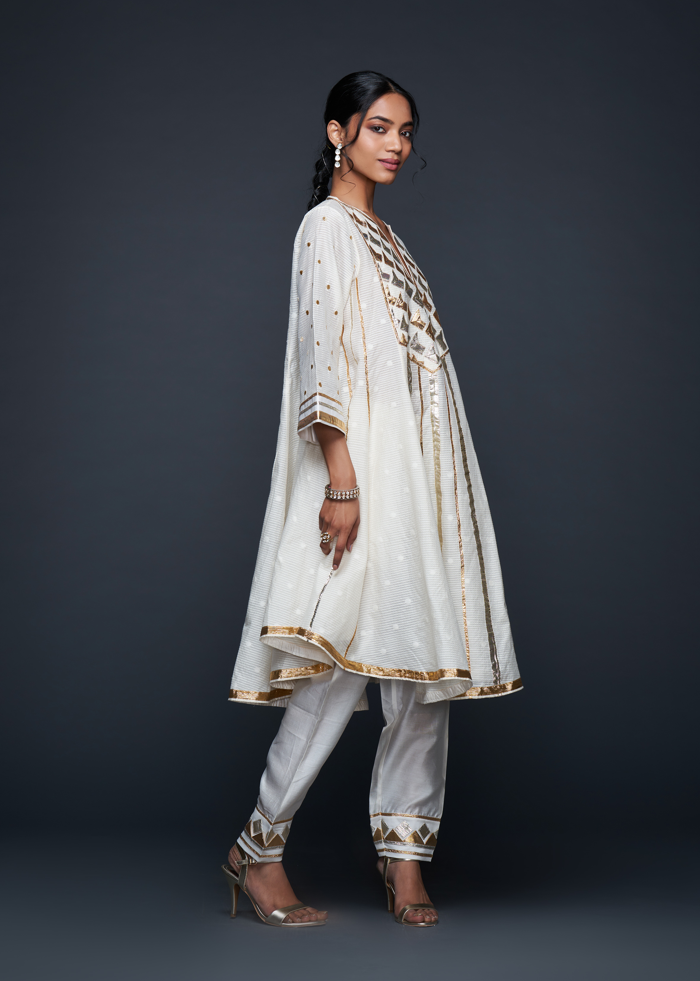 Off-White Gota Flared Kurta