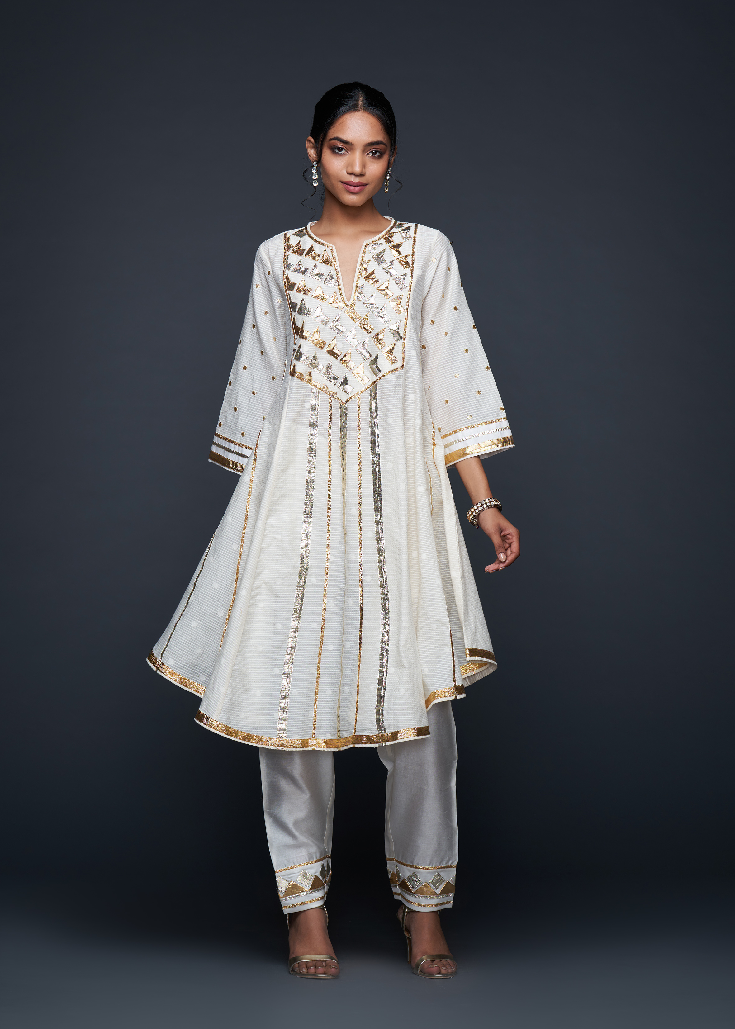 Off-White Gota Flared Kurta