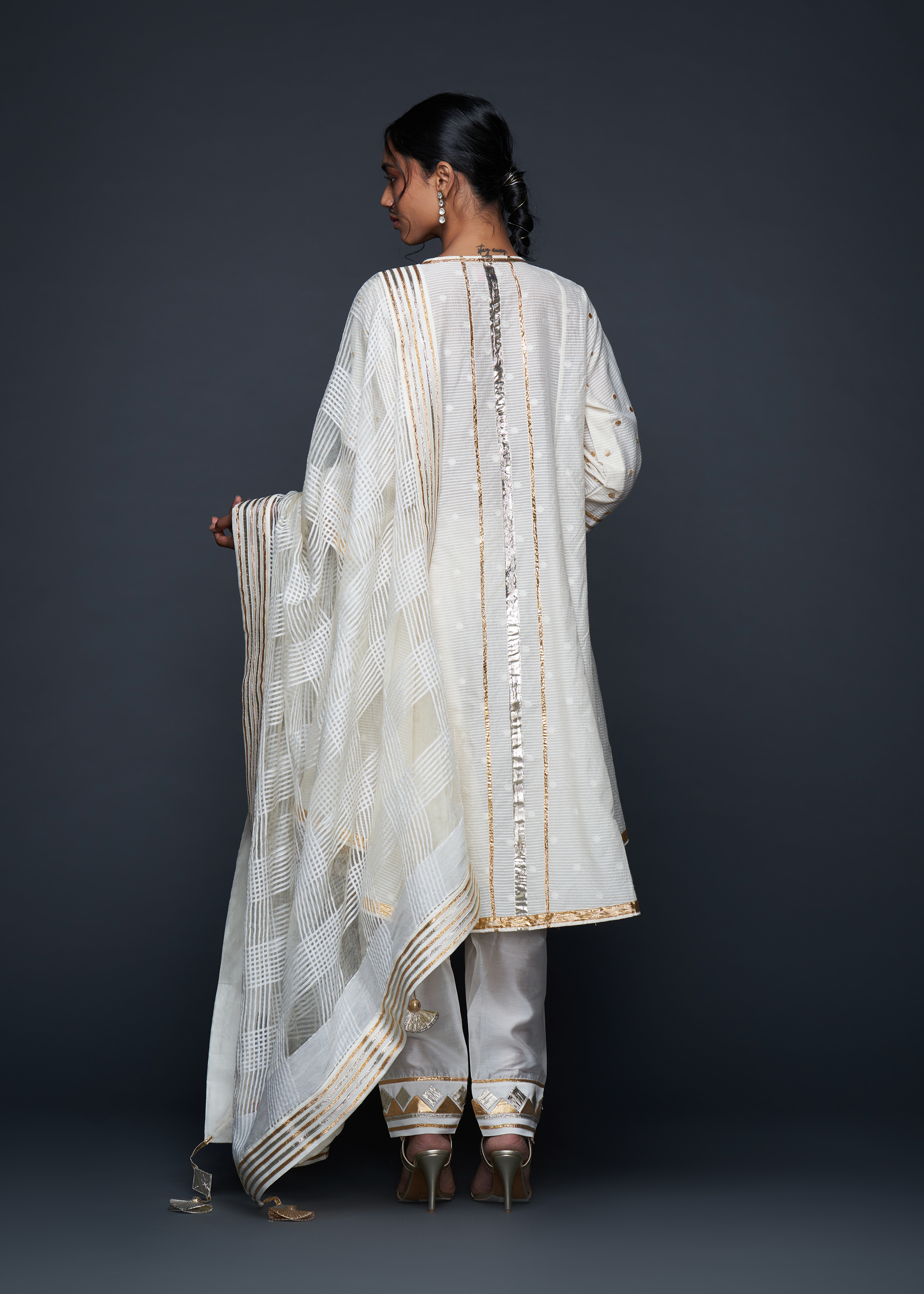 Off-White Gota Flared Kurta