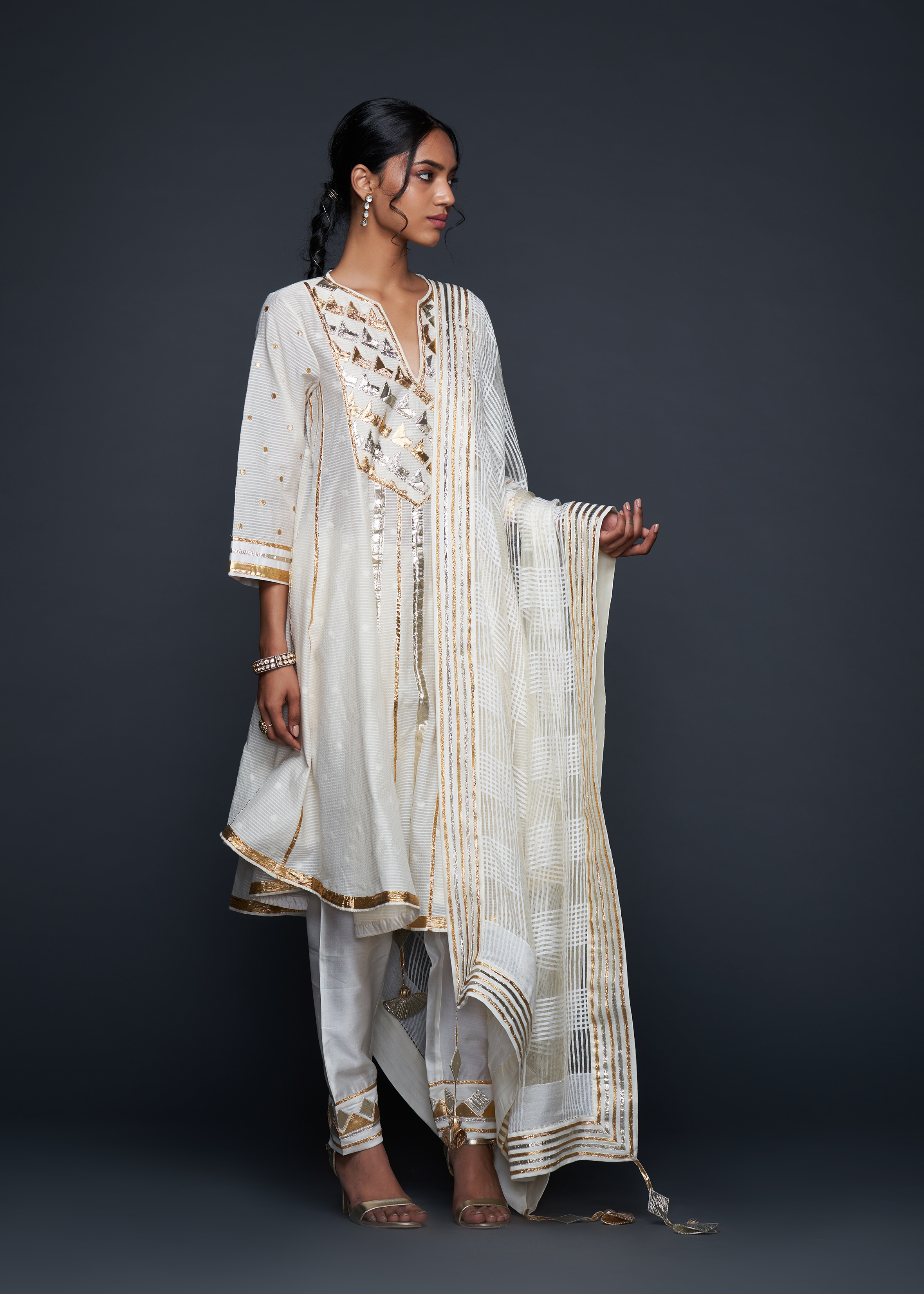 Off-White Gota Flared Kurta