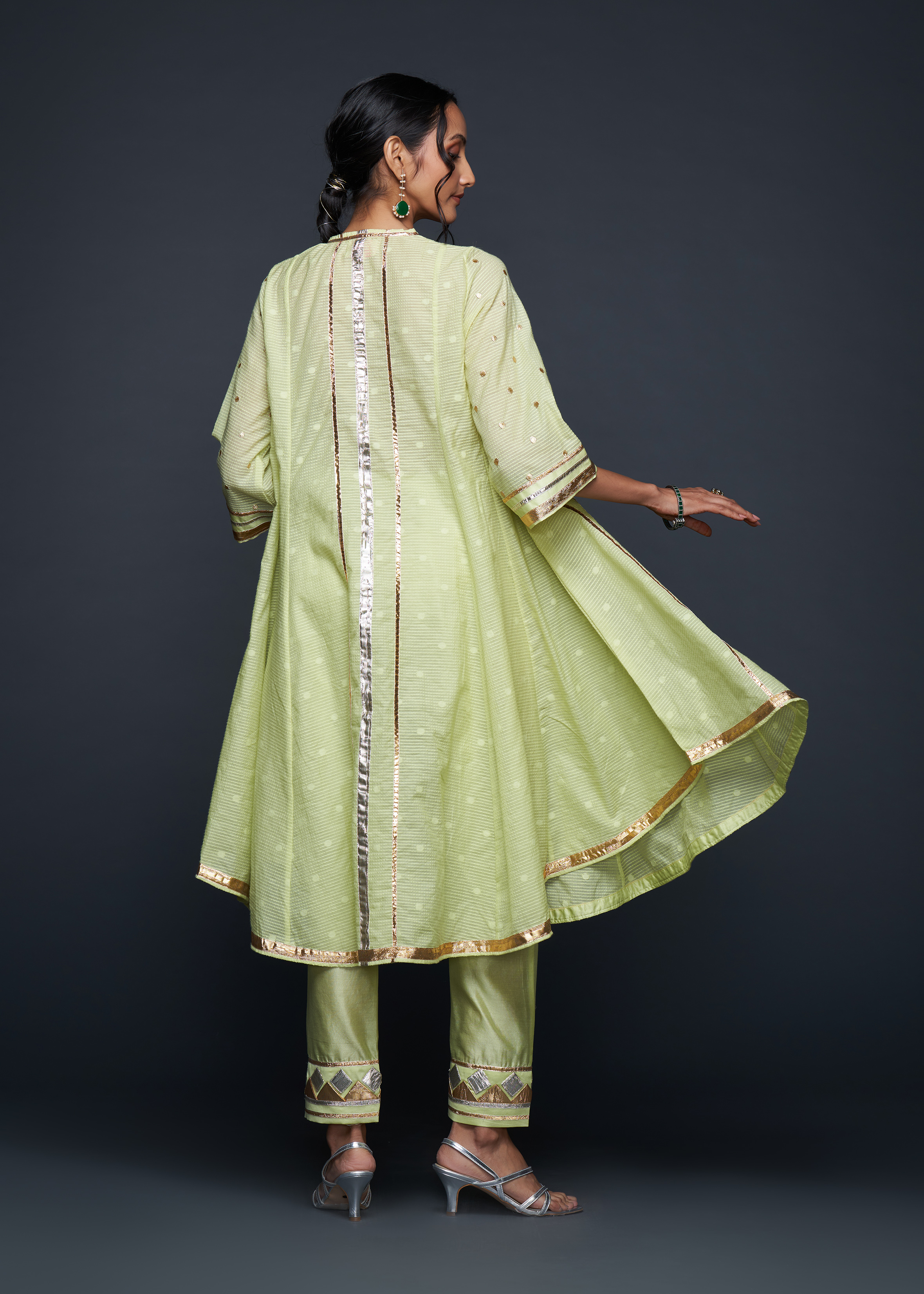 Pista Green Gota Flared Kurta