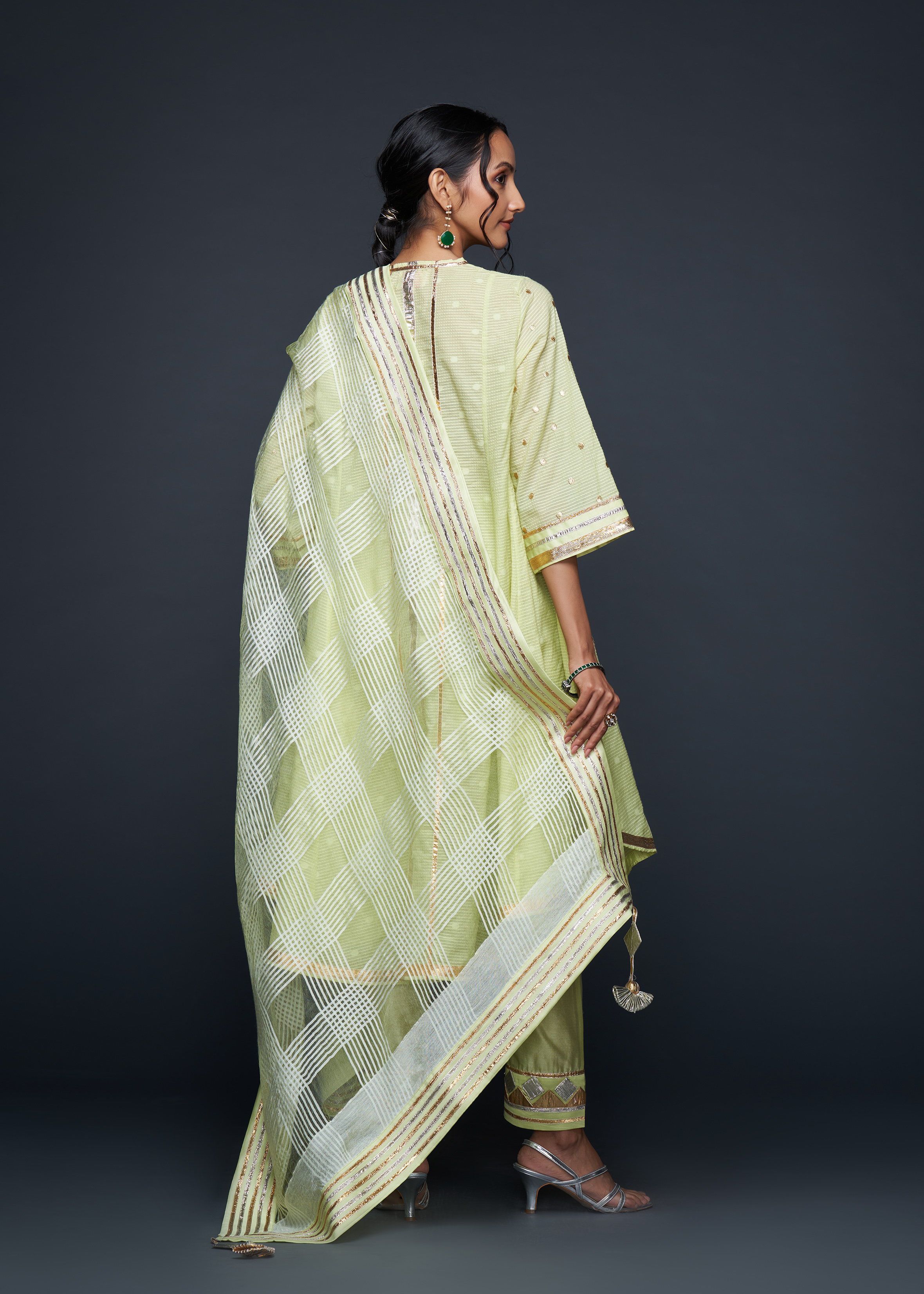 Pista Green Gota Flared Kurta