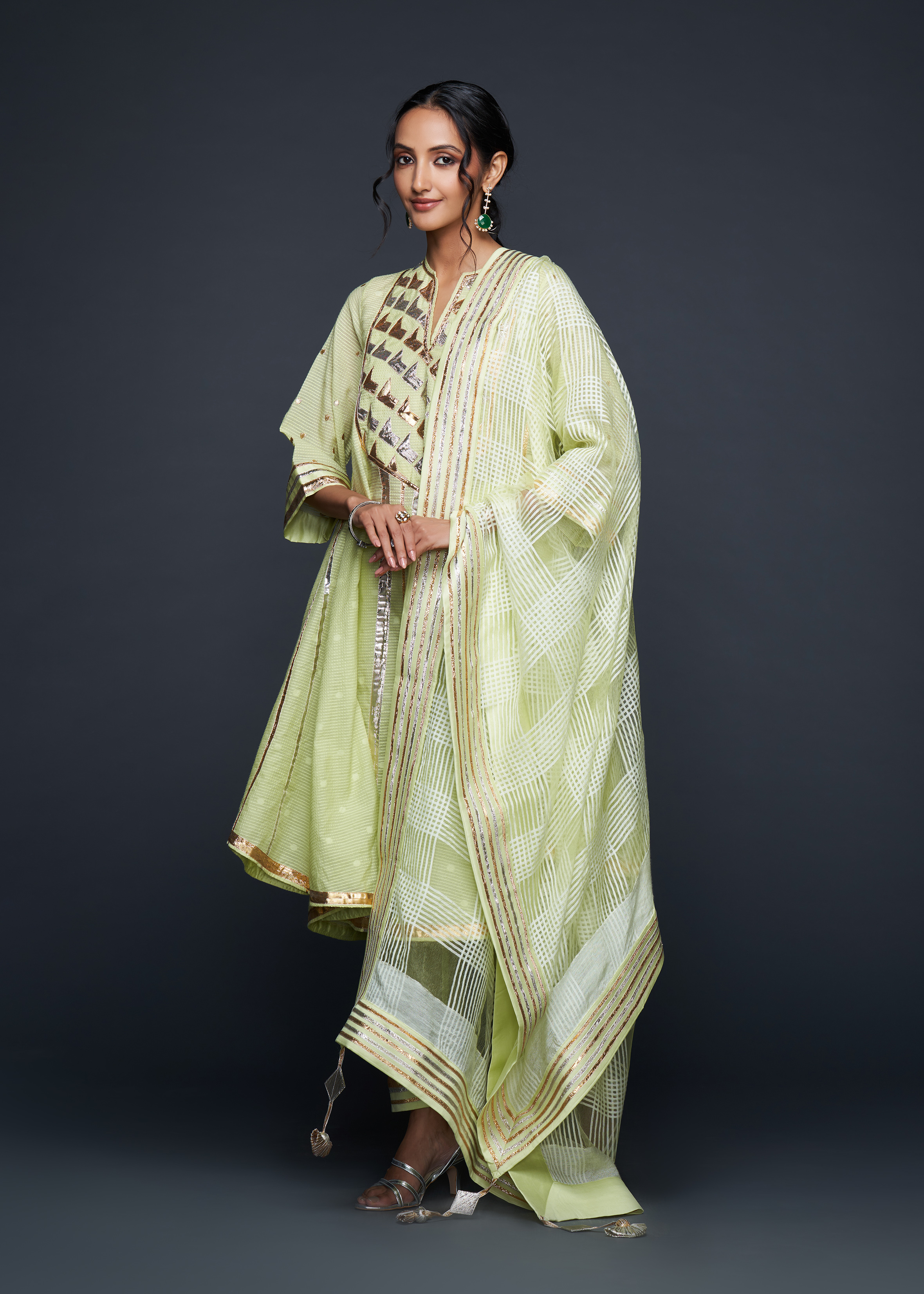 Pista Green Gota Flared Kurta