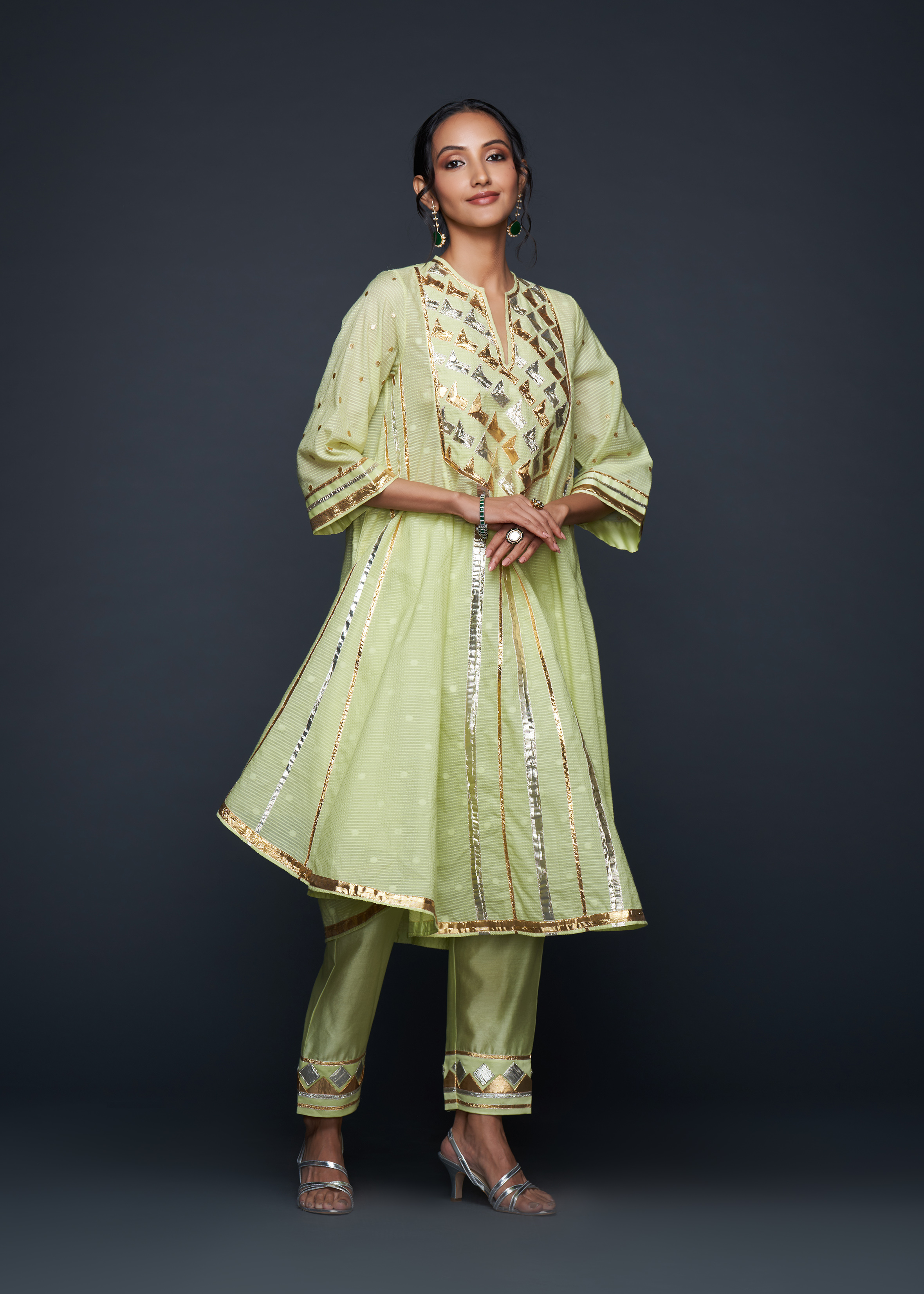 Pista Green Gota Flared Kurta