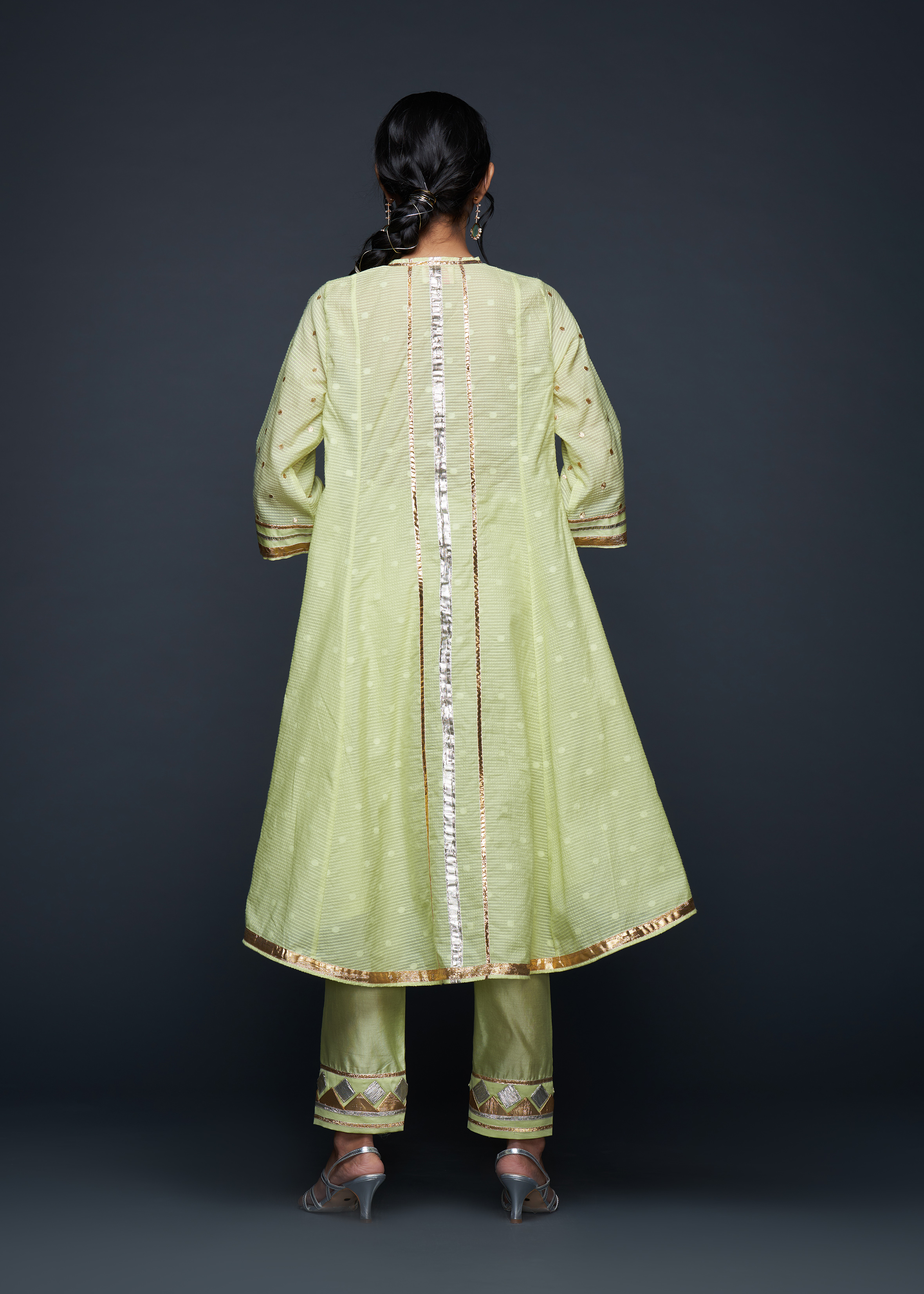 Pista Green Gota Flared Kurta