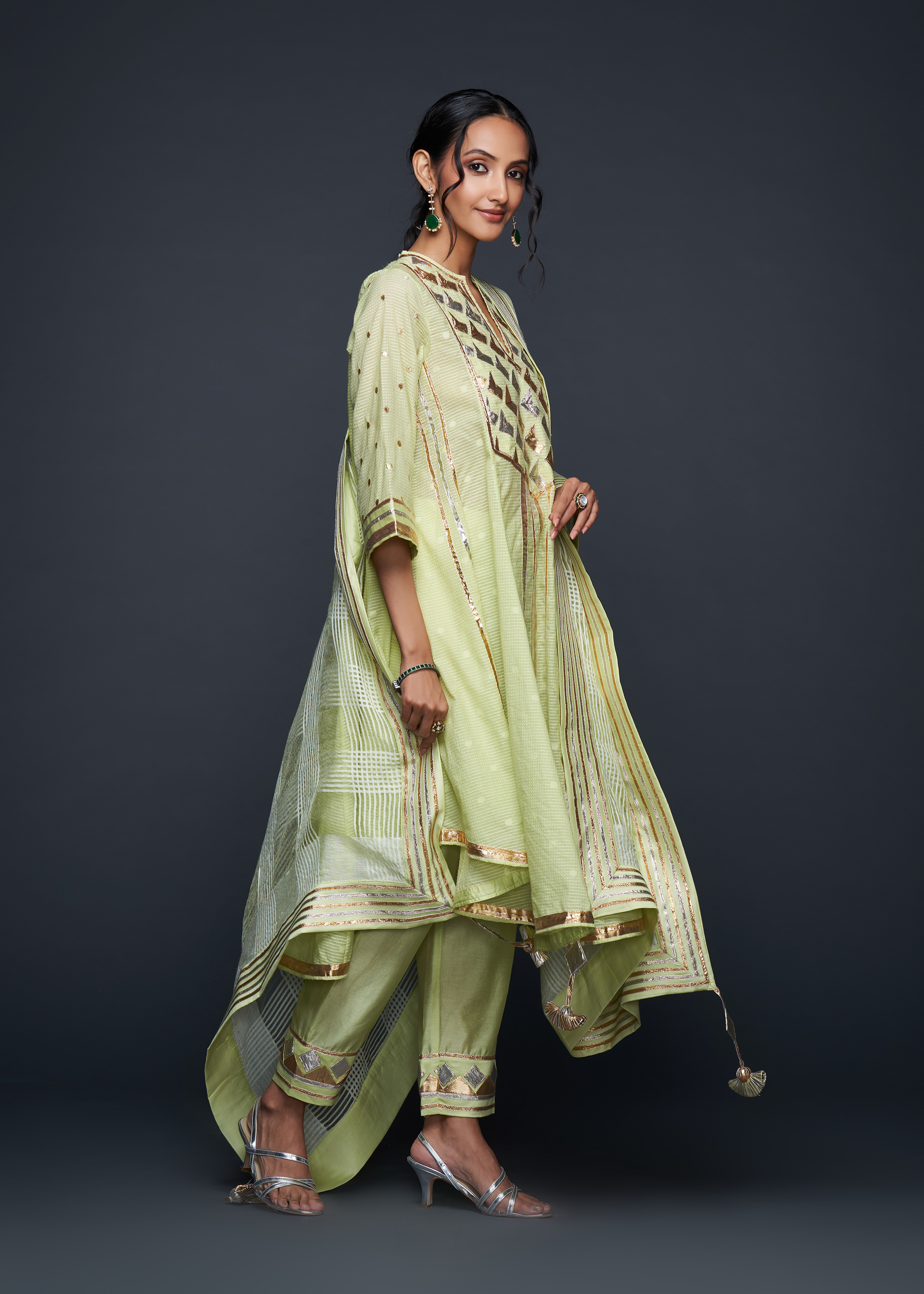 Pista Green Gota Flared Kurta