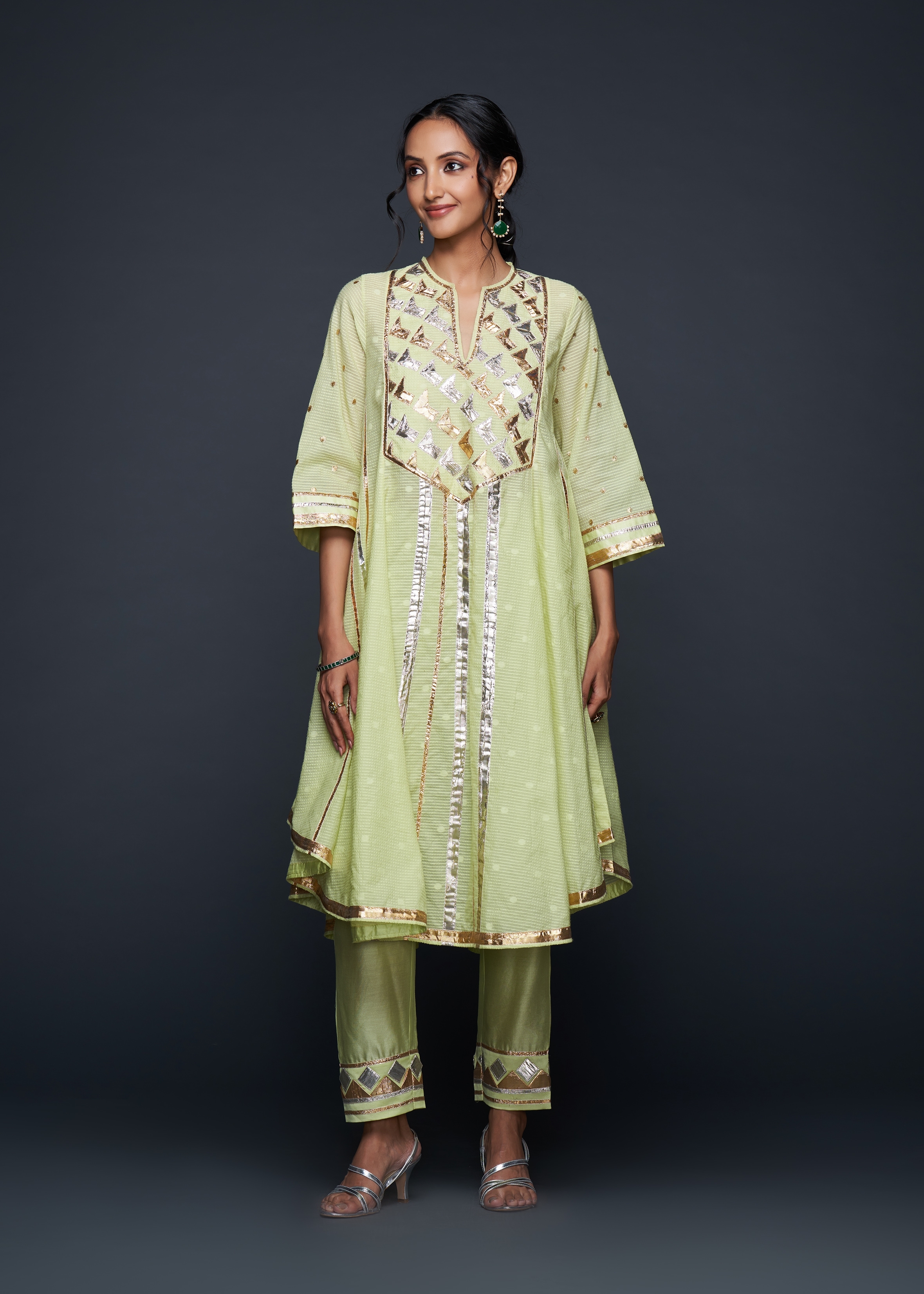 Pista Green Gota Flared Kurta