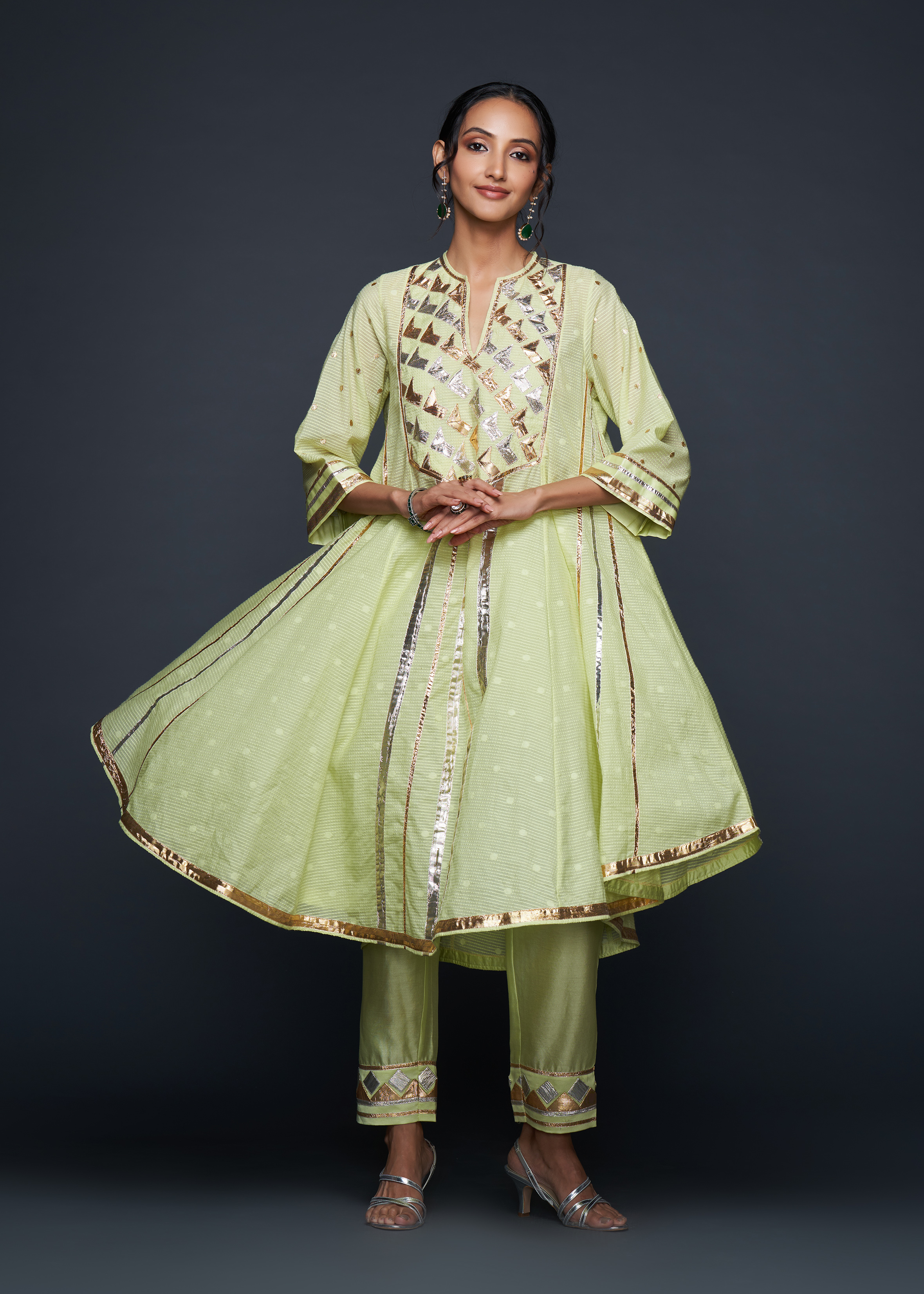 Pista Green Gota Flared Kurta