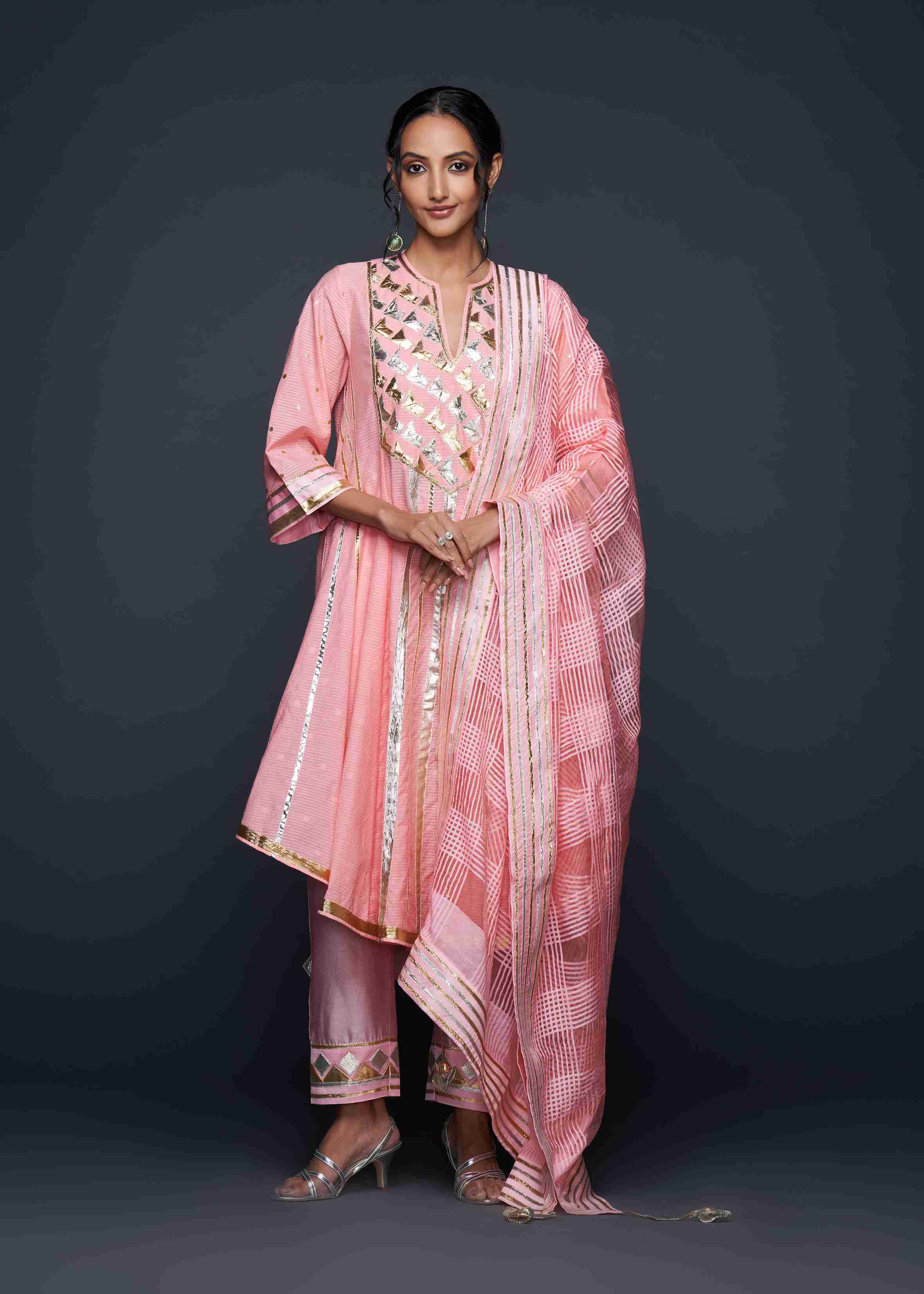 Peach Gota Flared Kurta