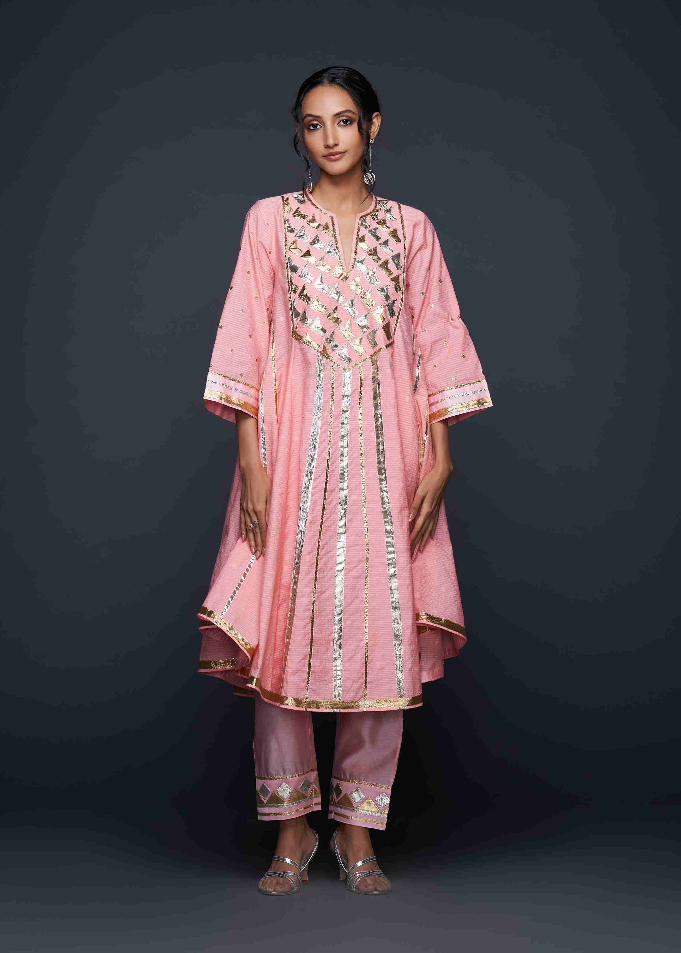 Peach Gota Flared Kurta